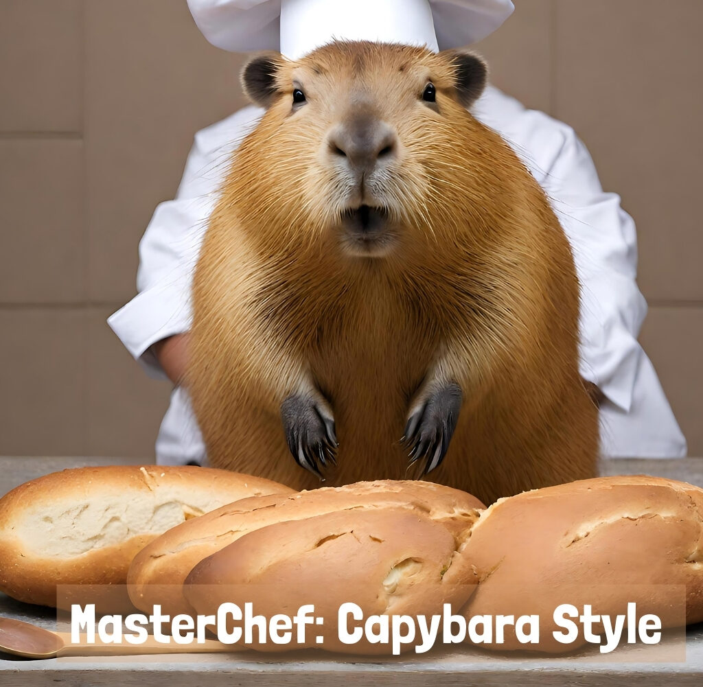 image of a capybara dressed as a master chef