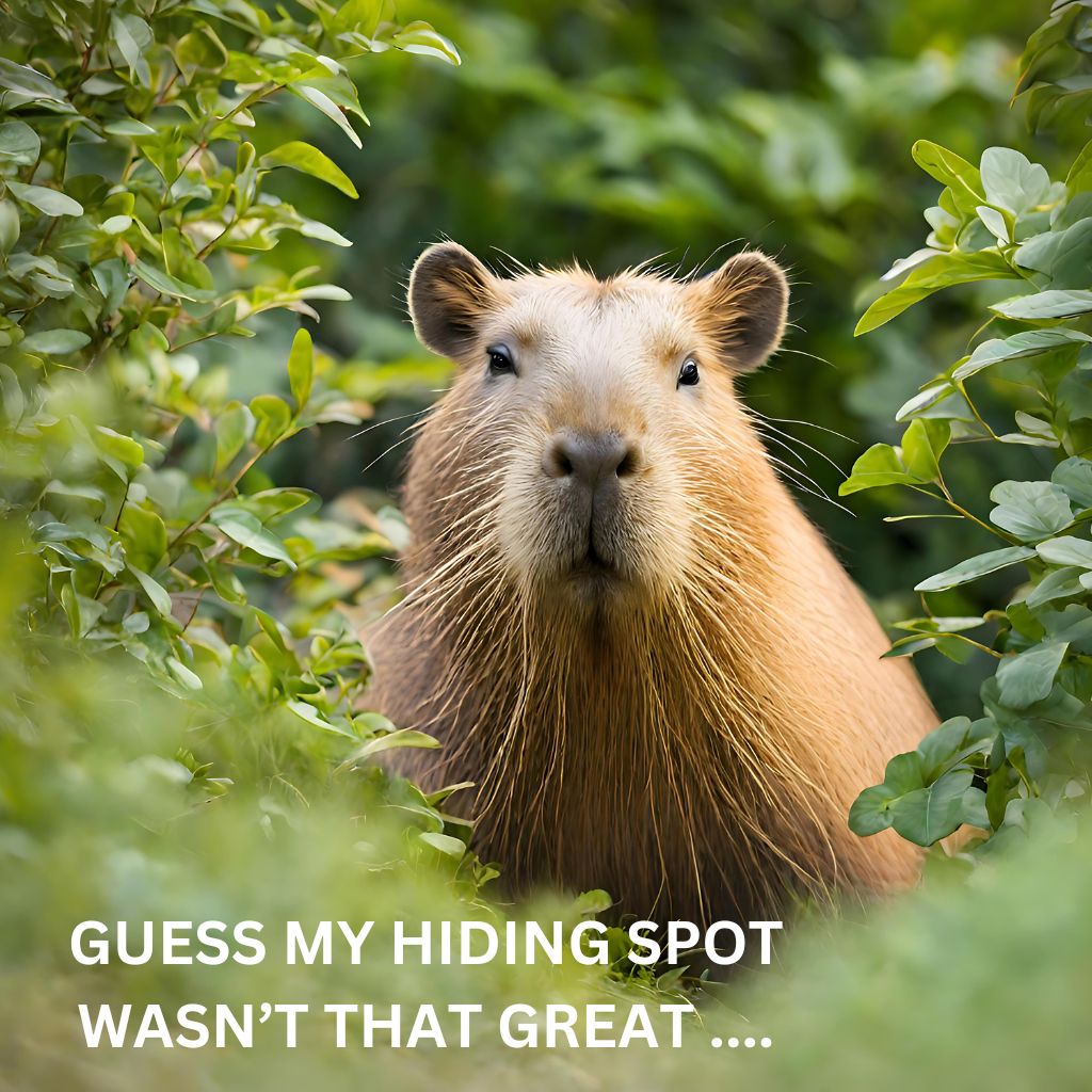 capybara trying to hide in bush