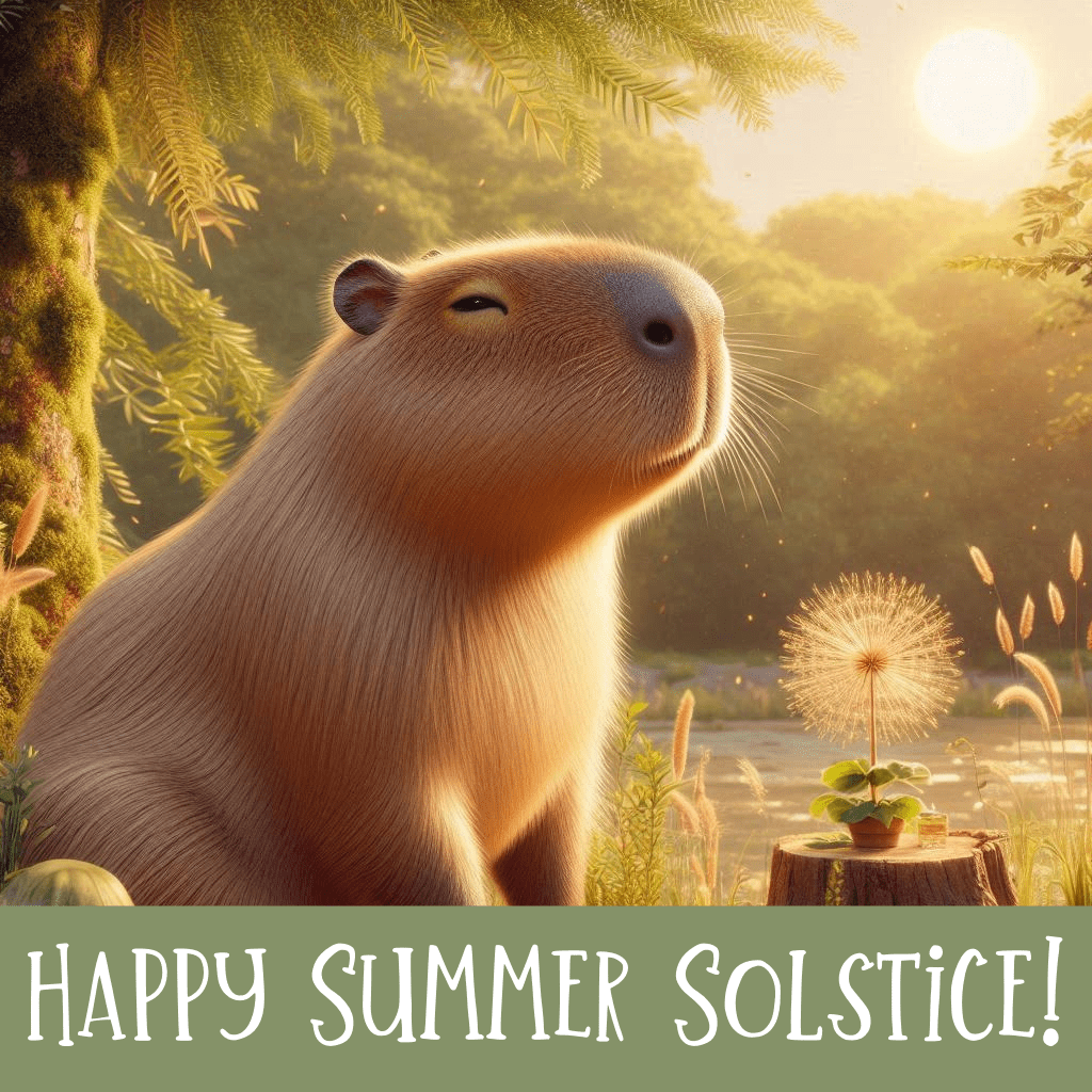 pic of capybara with saying happy summer solstice